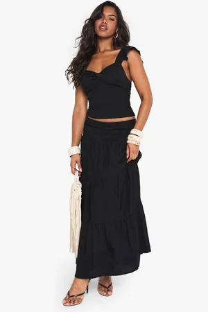 Boohoo Womens Linen Tiered Maxi Skirt - - 14