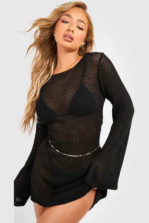 Boohoo Womens Crochet Knit Flare Sleeve Beach Mini Dress - - M