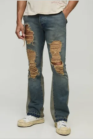 Boohoo Rigid Slim Flared Ripped Detail Washed Jeans - - 28R