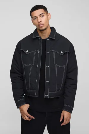 Boohoo Boxy Nylon Contrast Stitch Western Trucker Jacket - - XS