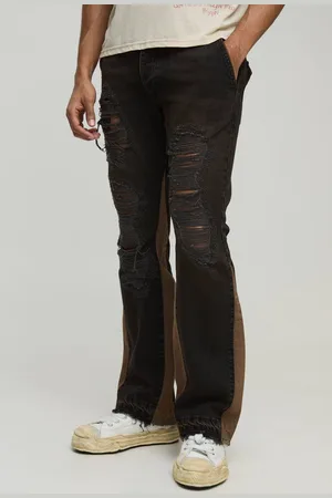 Boohoo Rigid Slim Flared Ripped Detail Washed Jeans - - 30R