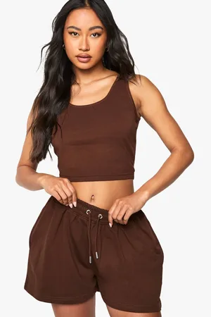 Boohoo Womens Scoop Neck Crop Top And Sweat Short Set - - M