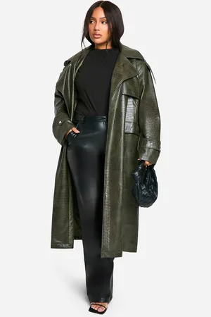 Boohoo Womens Plus Crocodile Faux Leather Trench Coat - - 26