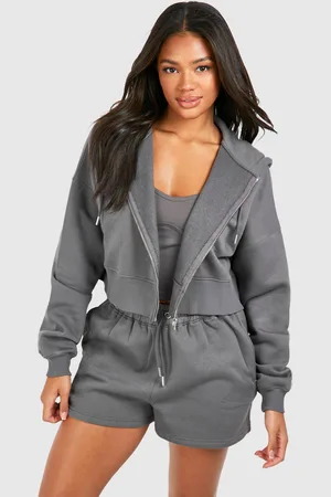 Boohoo Womens Seam Detail 3 Piece Crop Zip Through Short Tracksuit - - XS