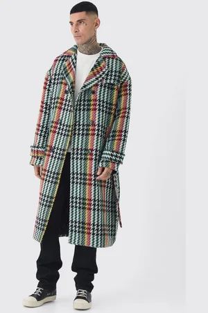 Boohoo Tall Wool Look Check Double Breasted Overcoat in - M