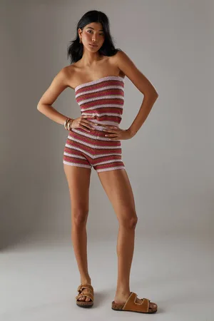 warehouse Womens Striped Knitted Shorts - - L