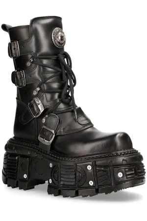 New Rock Unisex Leather Combat Platform Boots - vest373-S1 - - 10