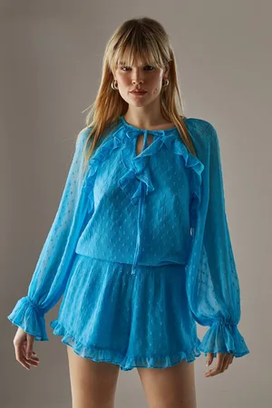 warehouse Womens Marble Dobby Chiffon Ruffle Blouson Playsuit - - 14