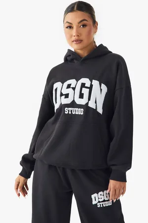 Boohoo Womens DSGN Studio Towelling Applique Oversized Hoodie - - XS