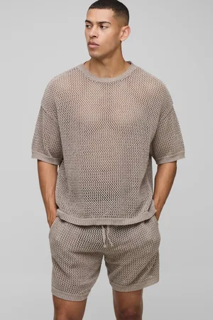 Boohoo Boxy Fit Open Stitch Knitted Shorts Set - - M