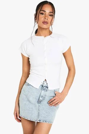 Boohoo Womens Bleach Wash Denim Mini Skirt - - 16