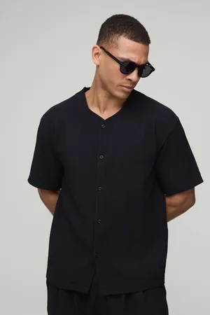 Boohoo Oversized Collarless Pleated Short Sleeve Shirt - - XL