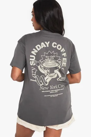 Boohoo Womens PLUS SUNDAY COFFEE CLUB OVERSIZED PRINTED TSHIRT - - 16