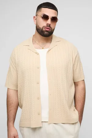 Boohoo Plus Oversized Boxy Short Sleeve Revere Cable Knit Shirt - - 5XL