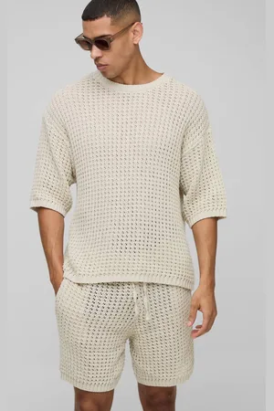 Boohoo Regular Fit Open Tuck Stitch Knitted Shorts Set - - M
