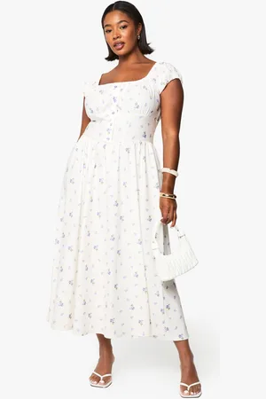 Boohoo Womens PLUS BENGALINE DITSY MIDI SKATER DRESS - - 16