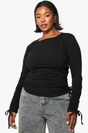 Boohoo Womens Plus Ruched Sleeve and Body Long Sleeve Top - - 26