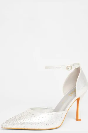 Quiz Womens Silver Wide Fit Diamante Court Heels - - 6