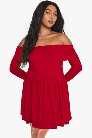 Boohoo Womens PLUS BARDOT JERSEY SKATER DRESS - - 16