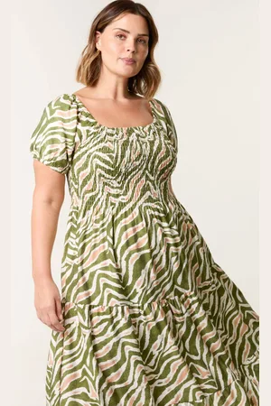 Blue Vanilla Womens Curve Animal Printed Elasticated Sleeve Maxi Dress - 18-20