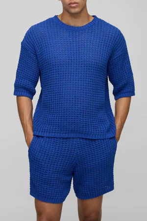 Boohoo Regular Fit Open Tuck Stitch Knitted Shorts Set - - L