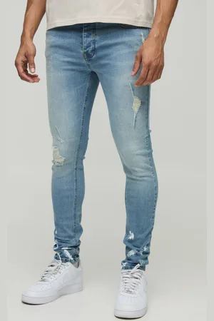 Boohoo Skinny Stretch Ripped Paint Splatter Hem Jeans - - 32R