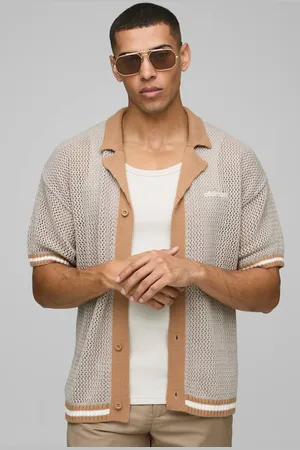 Boohoo Oversized Linen Blend Palm Printed Short Sleeve Shirt - - M