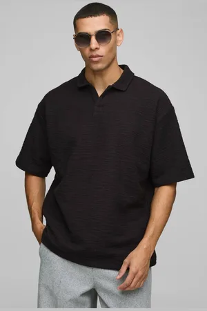 Boohoo Oversized Heavyweight Textured Revere Short Sleeve Polo - - XL