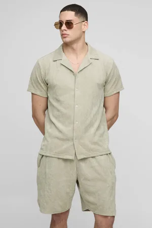 Boohoo Regular Fit Jersey Towelling Revere Shirt & Runner Short Set - - XS