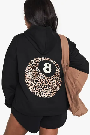 Boohoo Womens PLUS LEOPARD 8 BALL OVERSIZED HOODIE - - 26