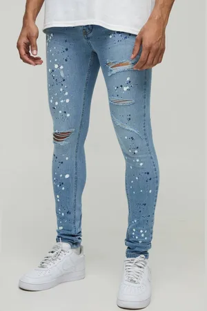 Boohoo Super Skinny Rip & Repair Paint Splatter Denim Jeans - - 34R