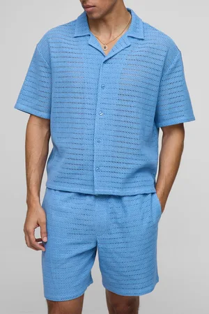 Boohoo Oversized Open Texture Boxy Revere Shirt & Short Set - - L