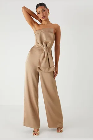 MissPap Womens Satin Bow Wide Leg Bandeau Jumpsuit - - 8