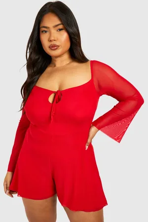Boohoo Womens Plus Mesh Tie Detail Flared Sleeve Floaty Playsuit - 20