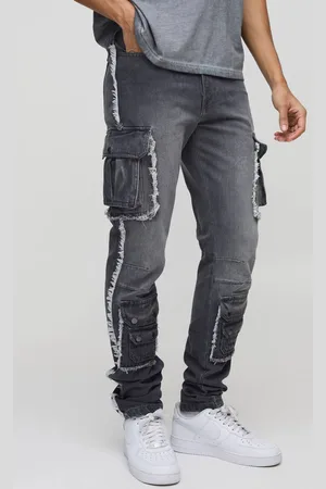Boohoo Slim Stacked Washed Cargo Popper Jeans - - 36R