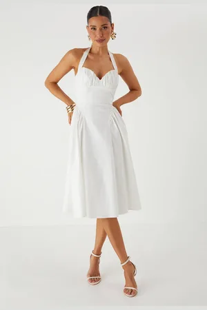 MissPap Womens Ruched Cup Poplin A Line Midi Dress - - 10