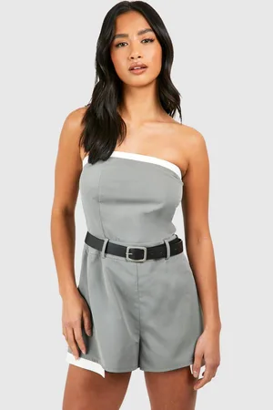 Boohoo Womens Petite Contrast Trim Belt Detail Playsuit - - 4