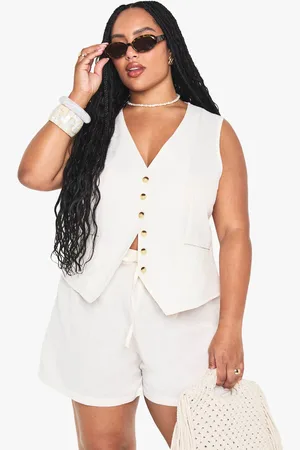 Boohoo Womens Plus Linen Look Waistcoat And Shorts Set - - 28