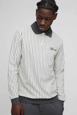 Boohoo Regular Fit Long Sleeve Stripe Embroidered Rugby Polo - - M