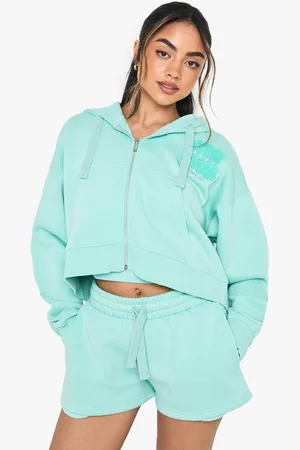 Boohoo Womens Ath Club Towelling Applique Zip Through Cropped Hoodie - - M