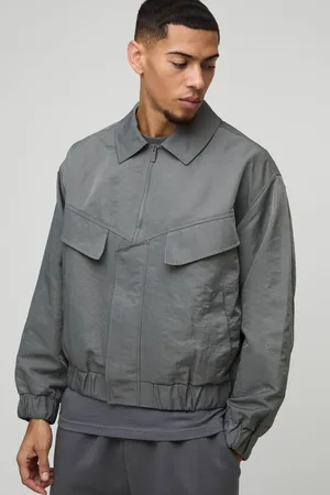 Boohoo Oversized Boxy Peached Nylon Pocket Harrington Jacket - - L