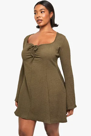 Boohoo Womens Plus Textured Ruched Bust Skater Dress - - 20