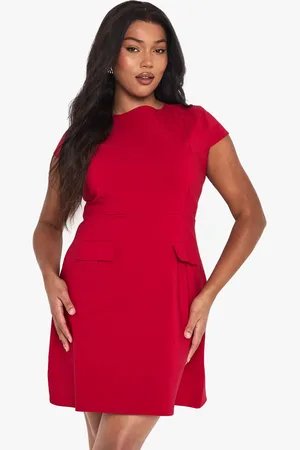 Boohoo Womens Plus Cap Sleeve Bengaline Skater Dress - - 24