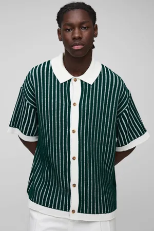 Boohoo Oversized Boxy Striped Short Sleeve Knitted Shirt - - M