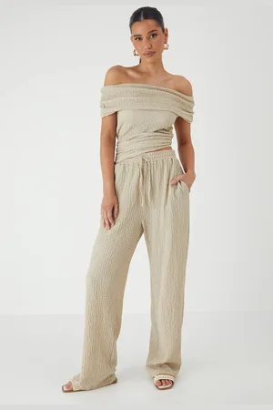 MissPap Womens Crinkle Textured Wide Leg Trousers - - 16