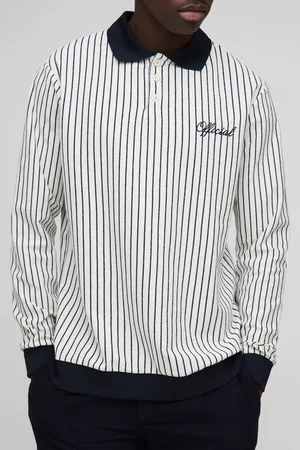 Boohoo Regular Fit Long Sleeve Stripe Embroidered Rugby Polo - - M