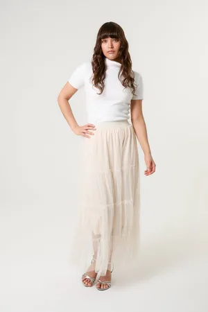 Blue Vanilla Womens Off White Long Layered Skirt - - S/M