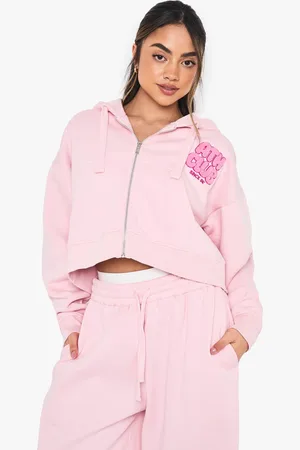 Boohoo Womens Ath Club Towelling Applique Boxy Zip Through Hoodie - - XL