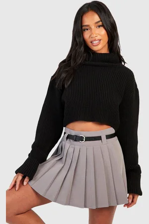 Boohoo Womens Petite Belt Detail Pleated Woven Mini Skirt - - 14