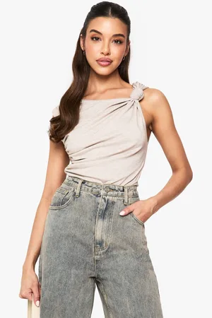Boohoo Womens Marl Knot Shoulder Cap Sleeve Top - - 6